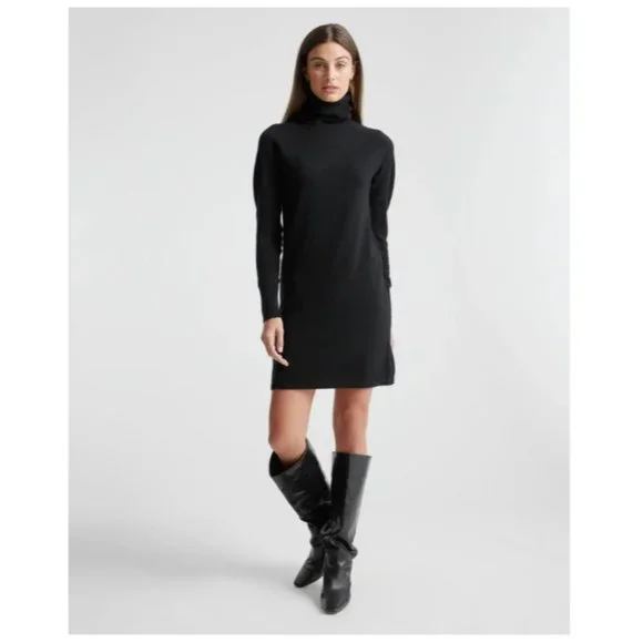 Quince Mongolian Cashmere Turtleneck Sweater Dress Tunic Black Size S NWOT - Picture 1 of 5